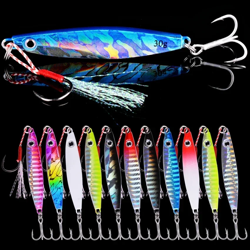 12 Uds. Cebo tipo lápiz, accesorio de fundición de Metal, 7/12/17/ 22/ 30/40g, lanzamiento de tierra, cebo de lubina, cebo Artificial que se hunde, aparejos de pesca