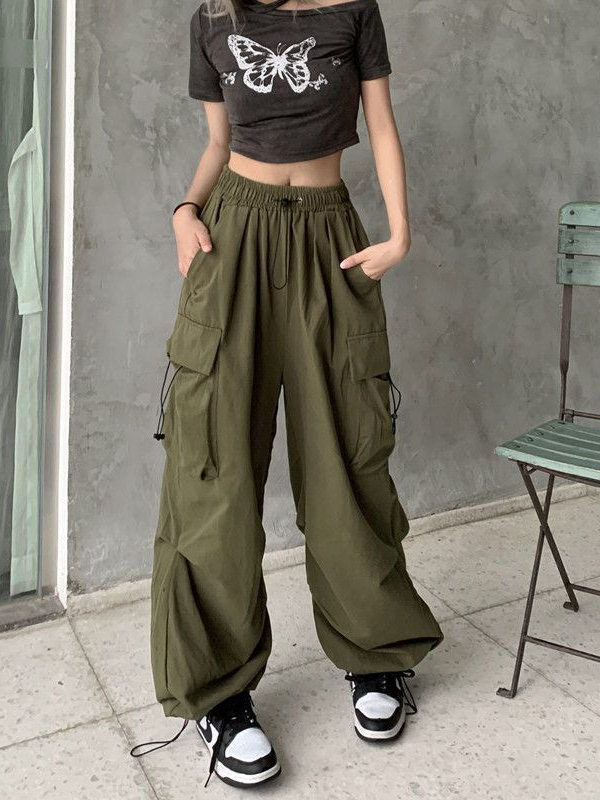 American Retro Workwear Casual Pants Women Summer Versatile Straight Leg Drapey Cuffed Long Loose Wide Leg Pants Spring Autumn