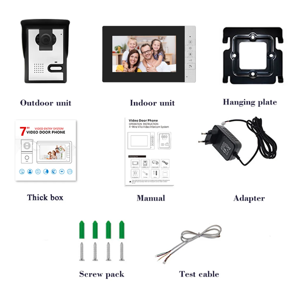 7-Inch HD Four-line Villa Video Intercom Doorbell Private Home Intercom Infrared Night Vision Motion Detection Video Doorbell