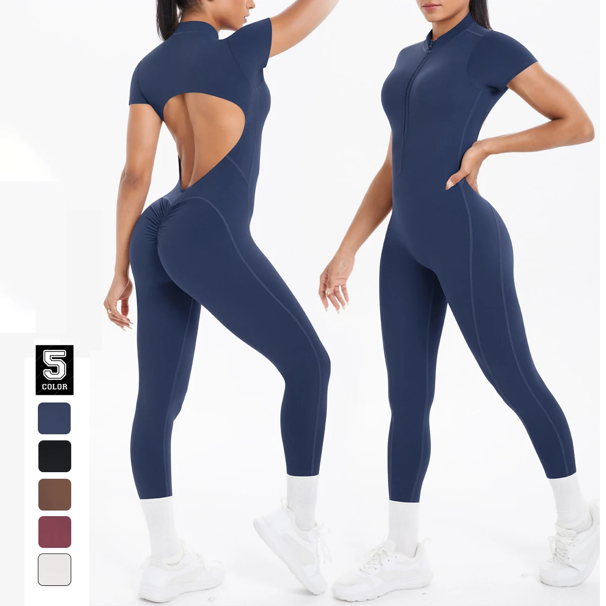 Sexy rückenfreier, figurbetonter Scrunch-Overall, erhöht den Hintern, Damen-Tanz-Fitness-Overall, Push-Up mit Brustkissen, Yoga-Sport-Sprunganzug