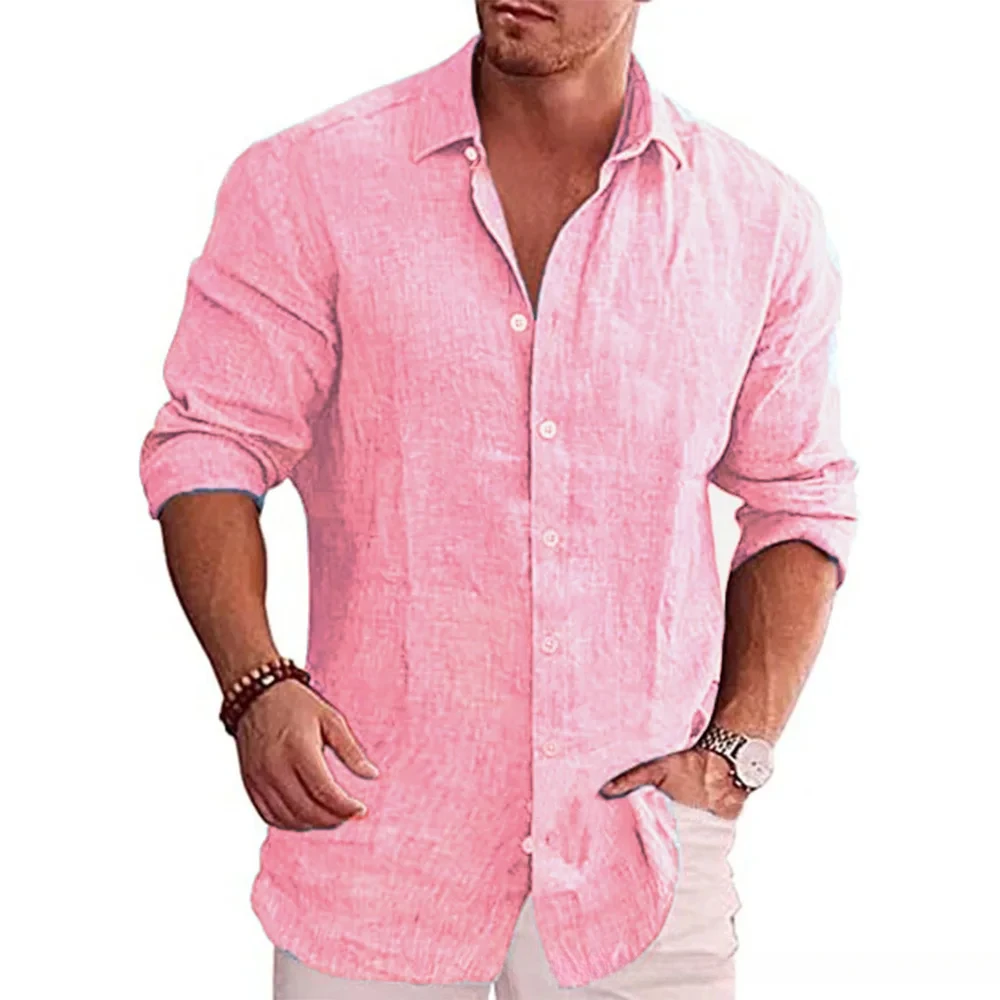 Camisa de manga larga de algodón y lino para hombre, superventas de otoño, Color sólido, estilo informal, camisa de lino informal de talla grande para hombre