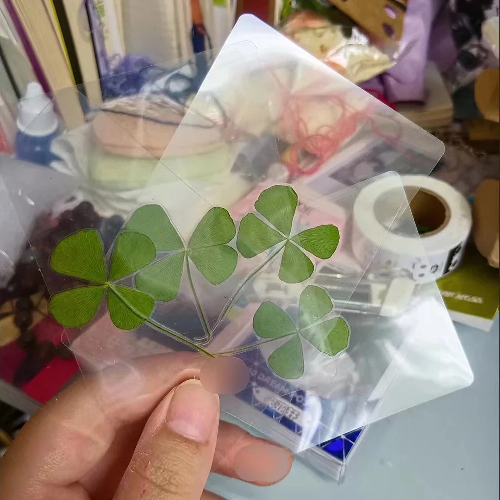 5Pcs Lucky Clover Postcards Transparent Wishing Cards Ideal for Bookmarks & Decorations Perfect Holiday Gifts