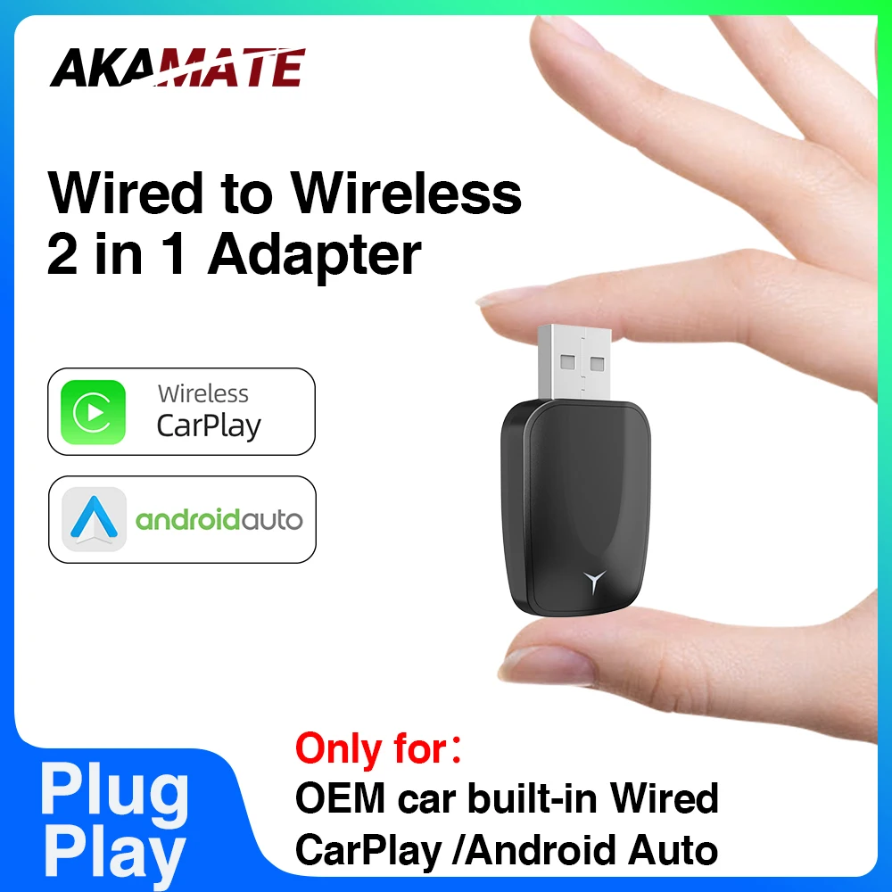 Dongle wireless CarPlay Adattatore wireless Android Auto 2 in 1 per veicoli CarPlay cablati OEM Autoradio Plug and Play Bluetooth ﻿