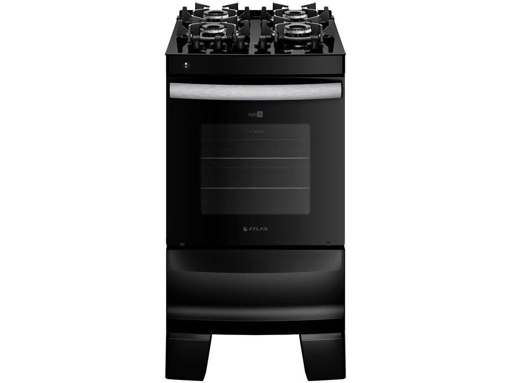Fogão 4 Bocas Atlas Preto Mesa Vidro Glass Agile UP - Bivolt