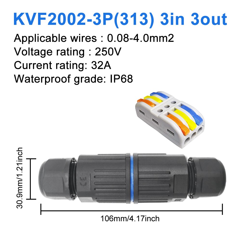 Ip68防水ケーブルコネクタKVSF-15 2 in 2/3/4/5ピン電気端子アダプターワイヤーコネクタ