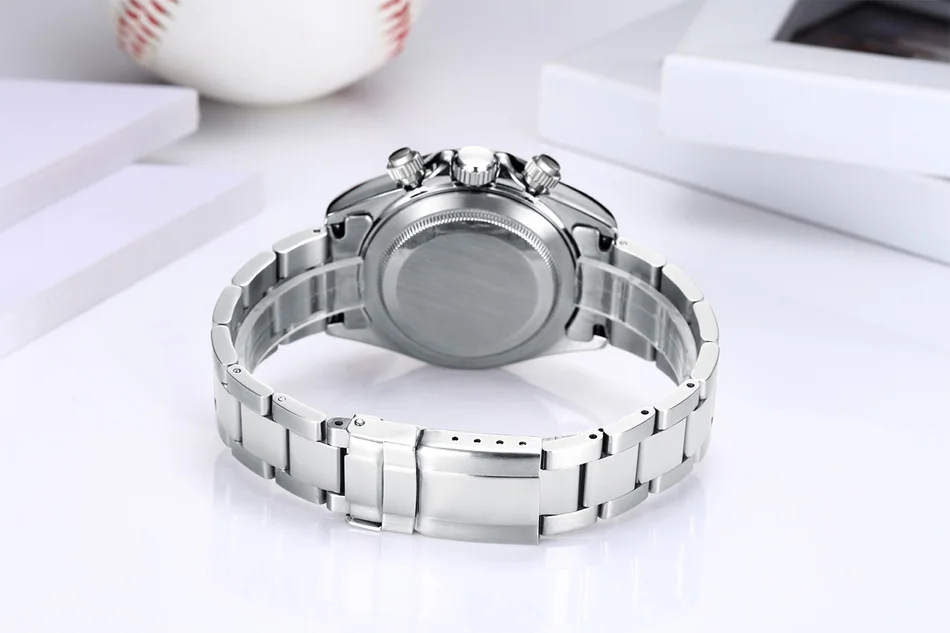 Relojes automáticos con cuerda automática, mecánico, dorado, acero inoxidable, glaciar, esfera azul hielo, bisel marrón castaño, reloj luminoso para hombre