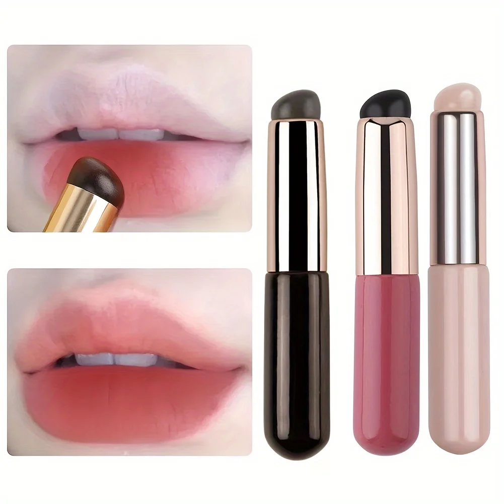 Pincel de labios de silicona, aplicador de pinceles de labios de cabeza redonda con cubierta para corrector de bálsamo de brillo de lápiz labial