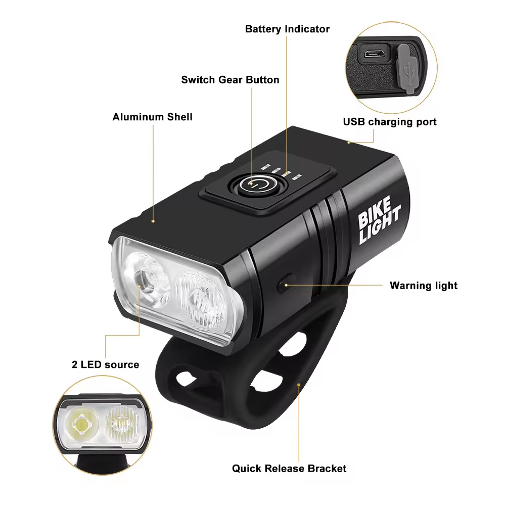 2 T6 LED luz delantera de la bicicleta tipo C recargable faro delantero de bicicleta MTB bicicleta de carretera faro delantero para conducción nocturna seguridad en ciclismo