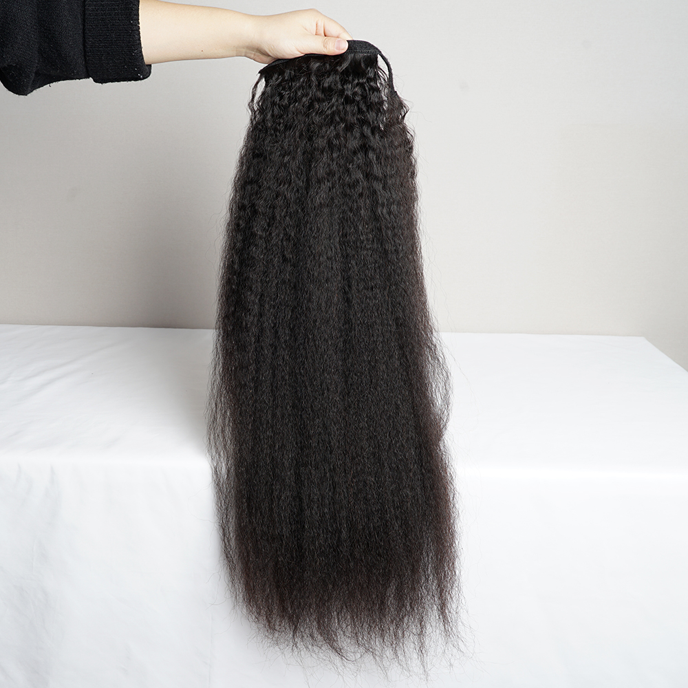 ポニーテール-ナチュラルブラックレヤキヘア,人間の髪の毛,65g/100g/145g,クリップ付きの滑らかな髪