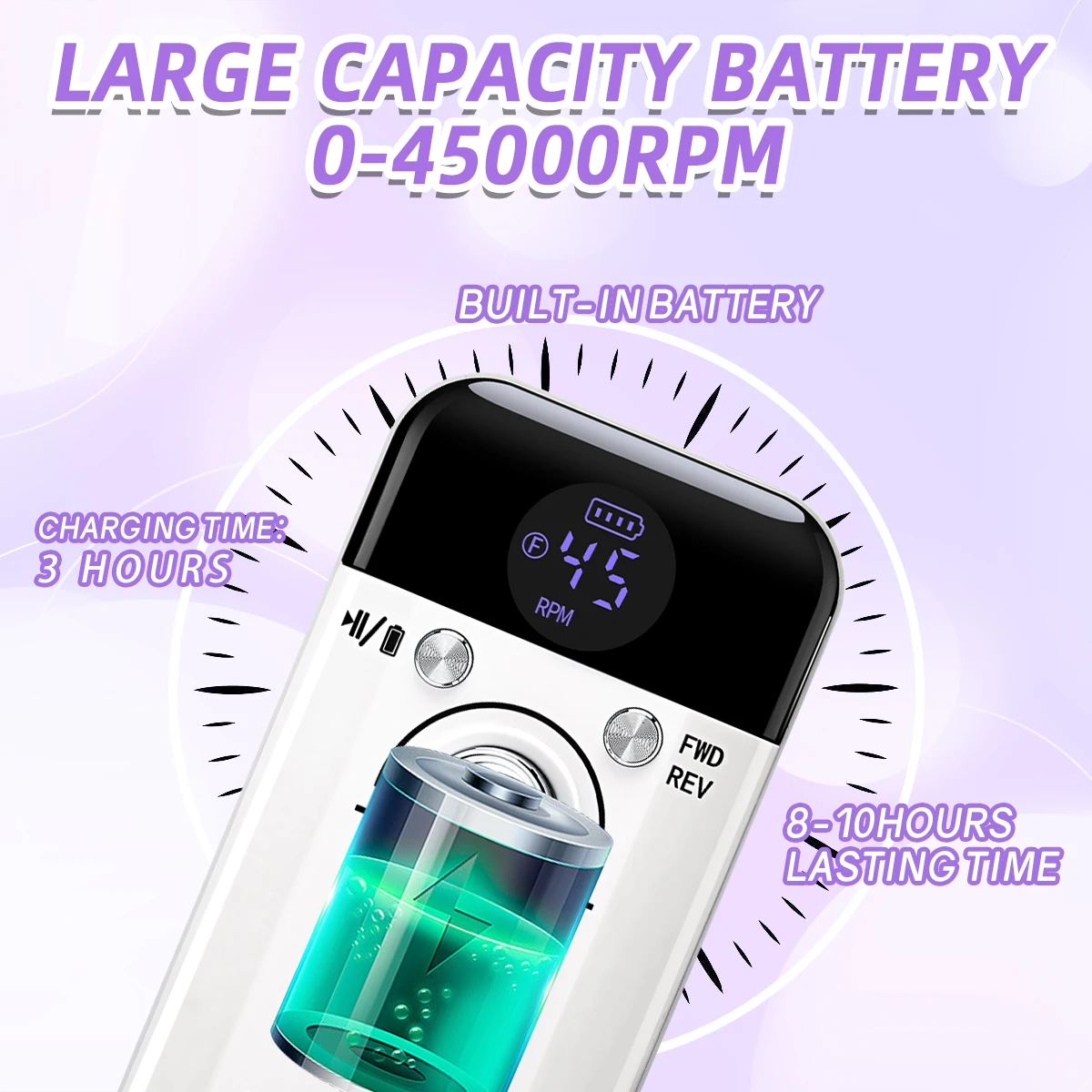 Taladro de uñas de 45000RPM con taladro de uñas portátil de poco ruido, lima lijadora de uñas recargable para herramienta de salón de manicura