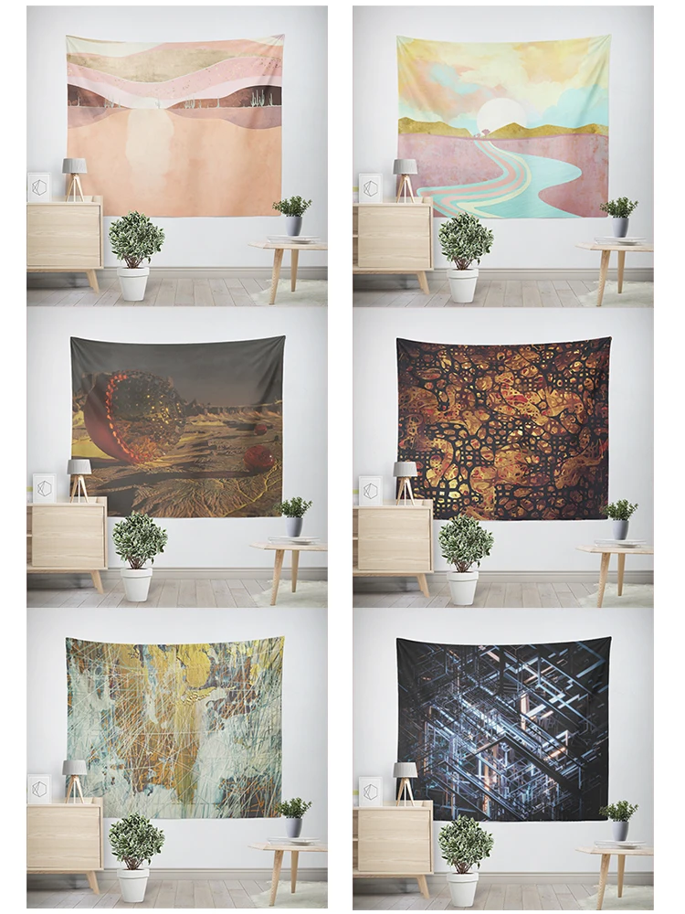 Dekorasi rumah ruang modern item dekorasi dinding permadani estetika dinding kamar tidur seni kain besar permadani abstrak boho geometri