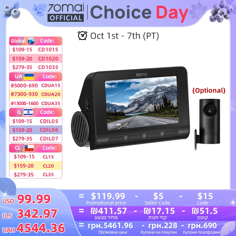 70mai Dash Cam 4K A810 Ultra HD GPS ADAS 150FOV HDR Dual-Channel Ondersteunde Bewegingsdetectie 70mai A810 Auto DVR LTE 4G Compatibel