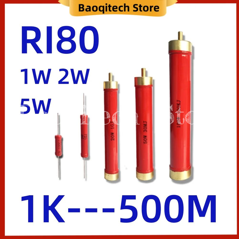 10PCS RI80 Hochspannungswiderstand 1W 2W 5W 1M 30M 40M 50M 5K 10K 300K Ohmischer Dickschichtwiderstand