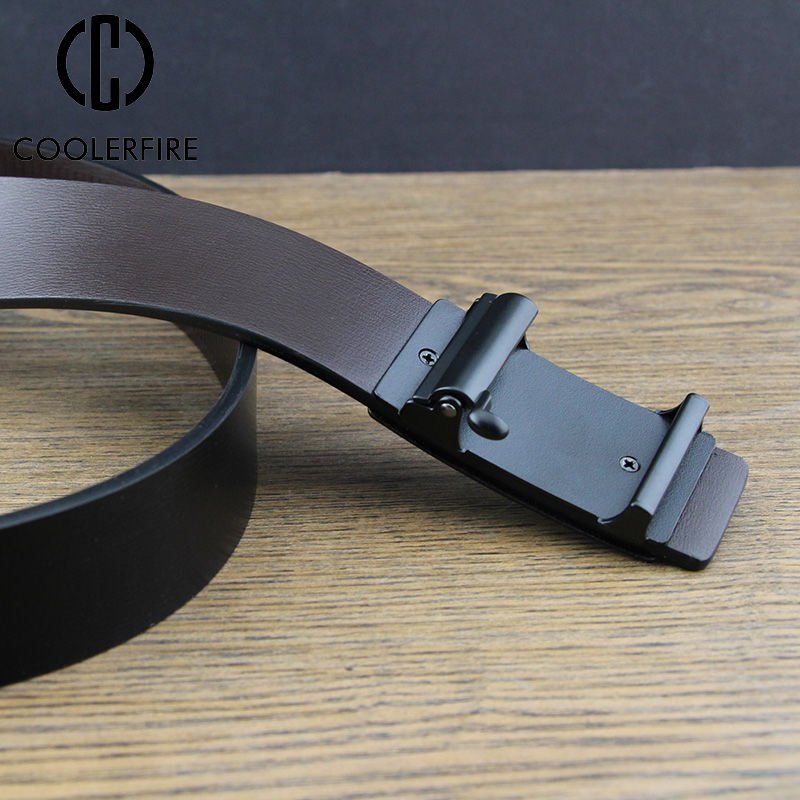 Cinturón de hombre para trabajo, negocios, cuero genuino, piel de vaca, cinturones de diseñador, moda informal para pantalones vaqueros, correas con hebilla automática sin dientes ZD2204