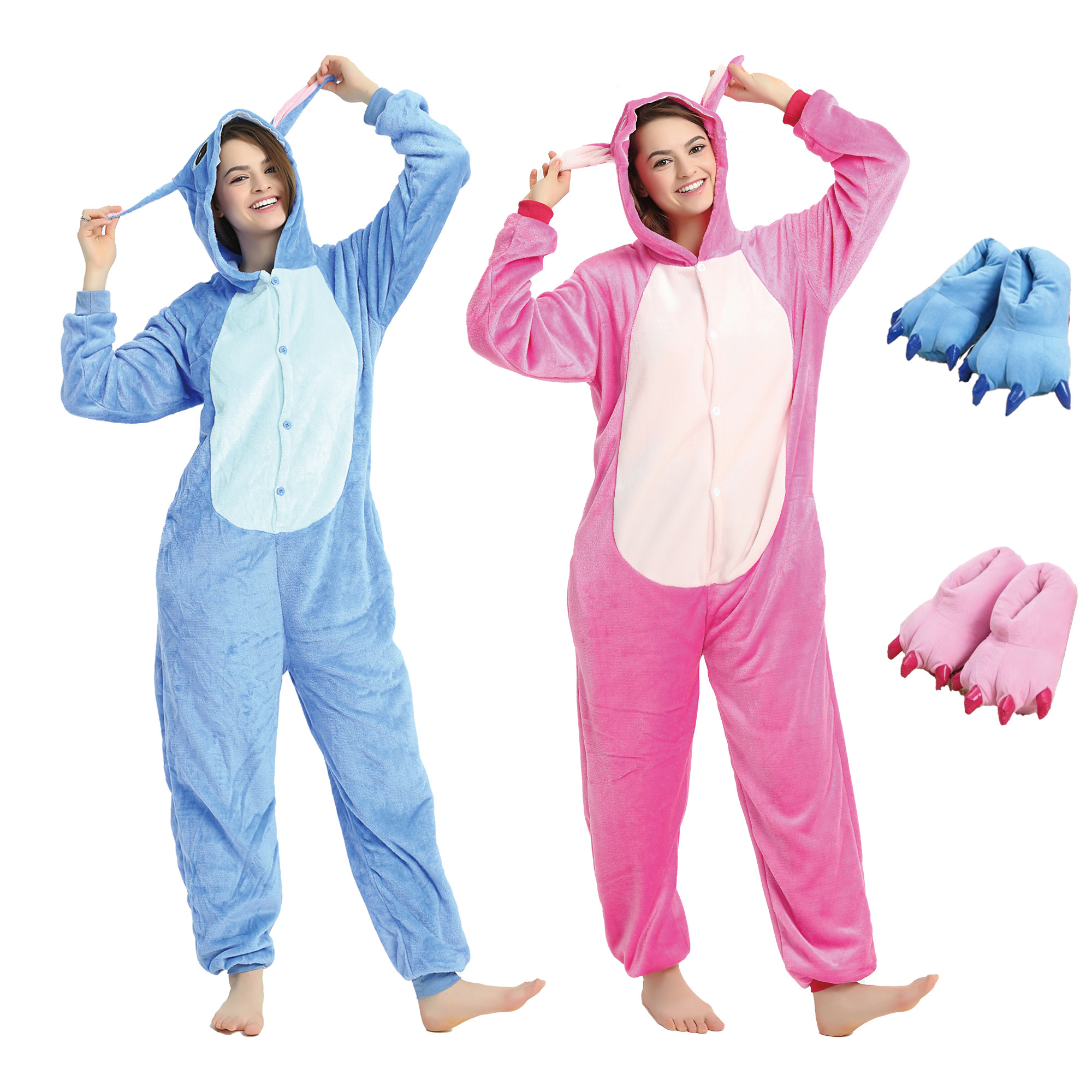 Dorośli Stich Cosplay piżama Anime Stitch Onesies kostium kombinezon piżama z kapturem bielizna nocna Halloween jednoczęściowy do występów