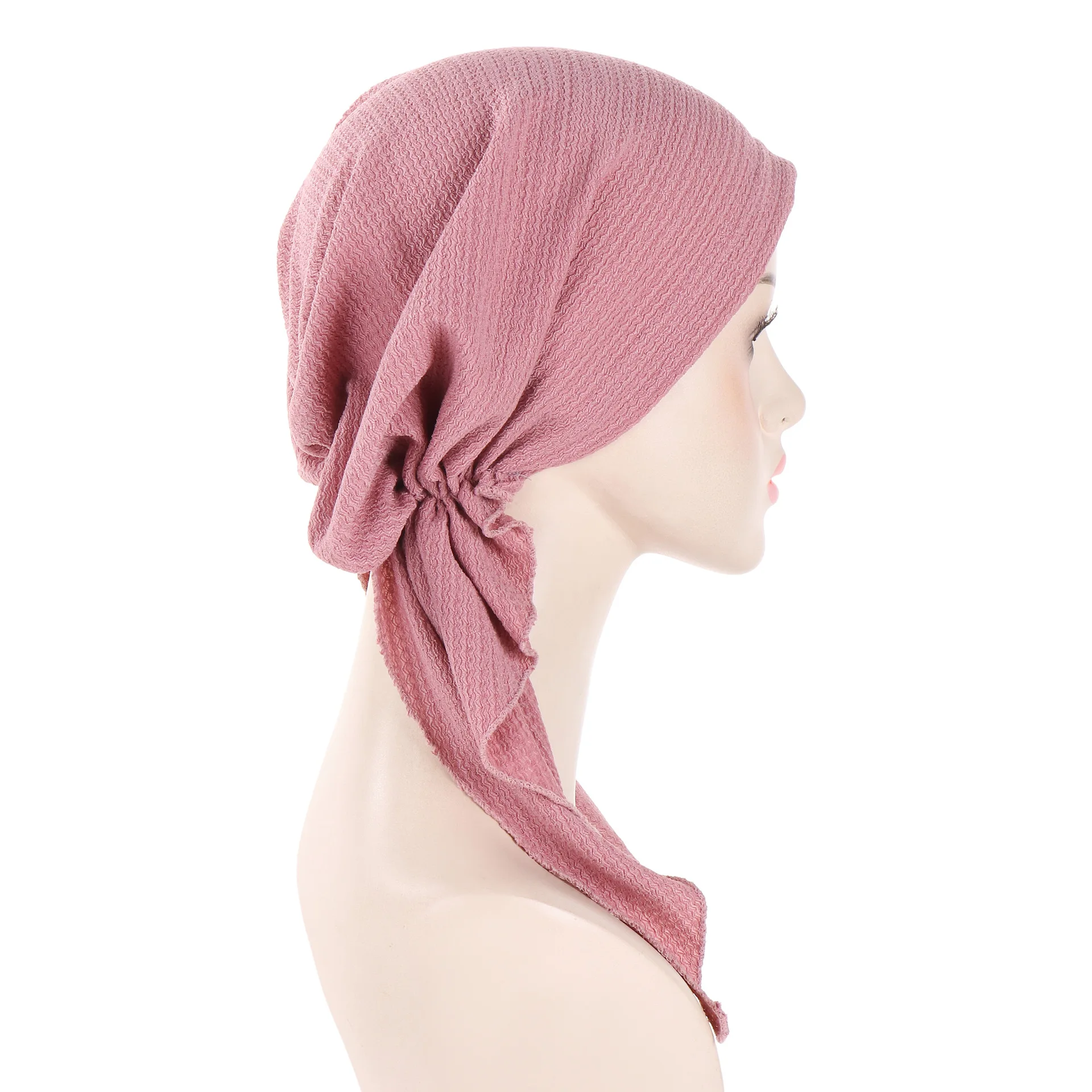 Moda muçulmana hijab turbante chapéus cor sólida longa cauda cabeça envolve elástico pirata chapéus respirável quimio boné para mulheres meninas