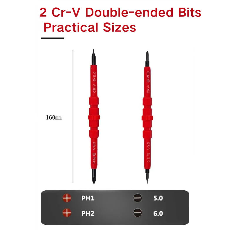 3 In 1 전기 기술자 절연 드라이버 키트 교환 가능한 자기 블레이드 - PH1/PH2, 슬롯형, 십자형 비트 다목적 도구