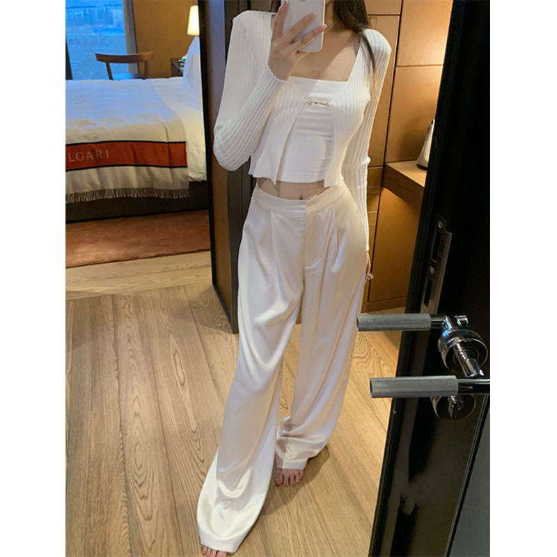 MEXZT Elegante Satin Breite Bein Hosen Frauen 3Xl Mode Hohe Taille Schwarz Weiß Hosen Sommer Damen Koreanische Baggy Gerade Hosen