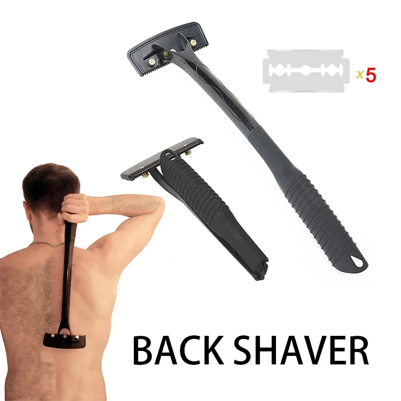 Afeitadora trasera, cuchillo de afeitar de seguridad con mango largo, cuerpo plegable, pelo trasero, pierna, afeitadora, herramienta de depilación con cuchillas