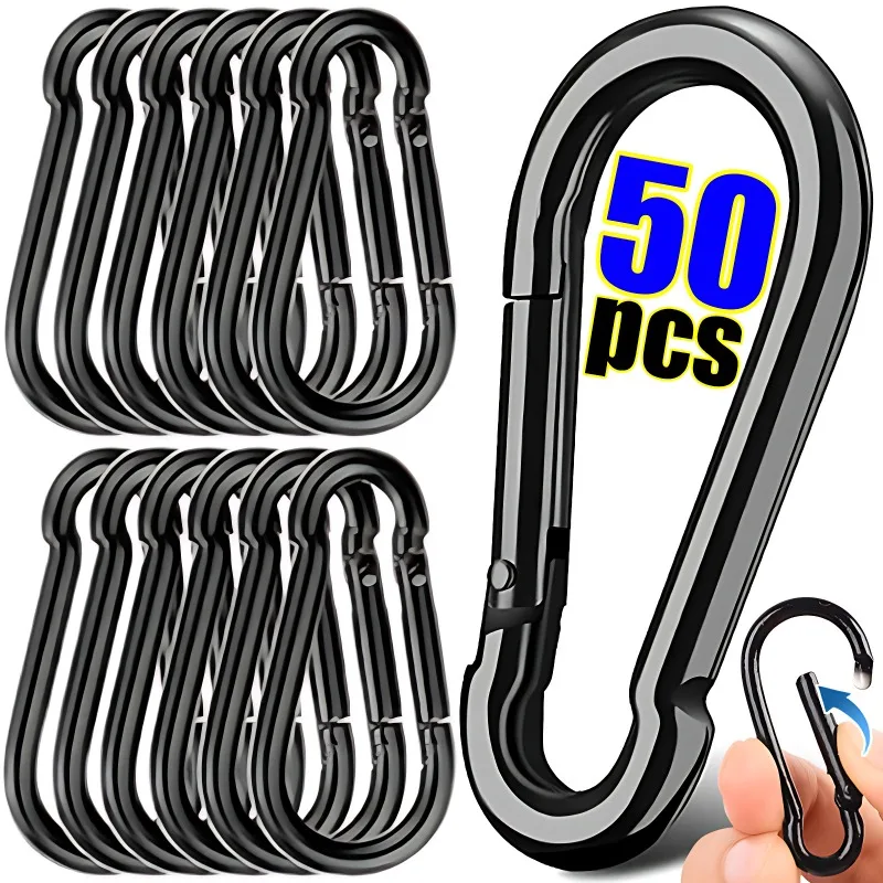 50/10 Uds Mini mosquetón llavero aleación de aluminio tipo D hebilla resorte ganchos de Clip llavero mosquetón para llaves herramienta de Camping