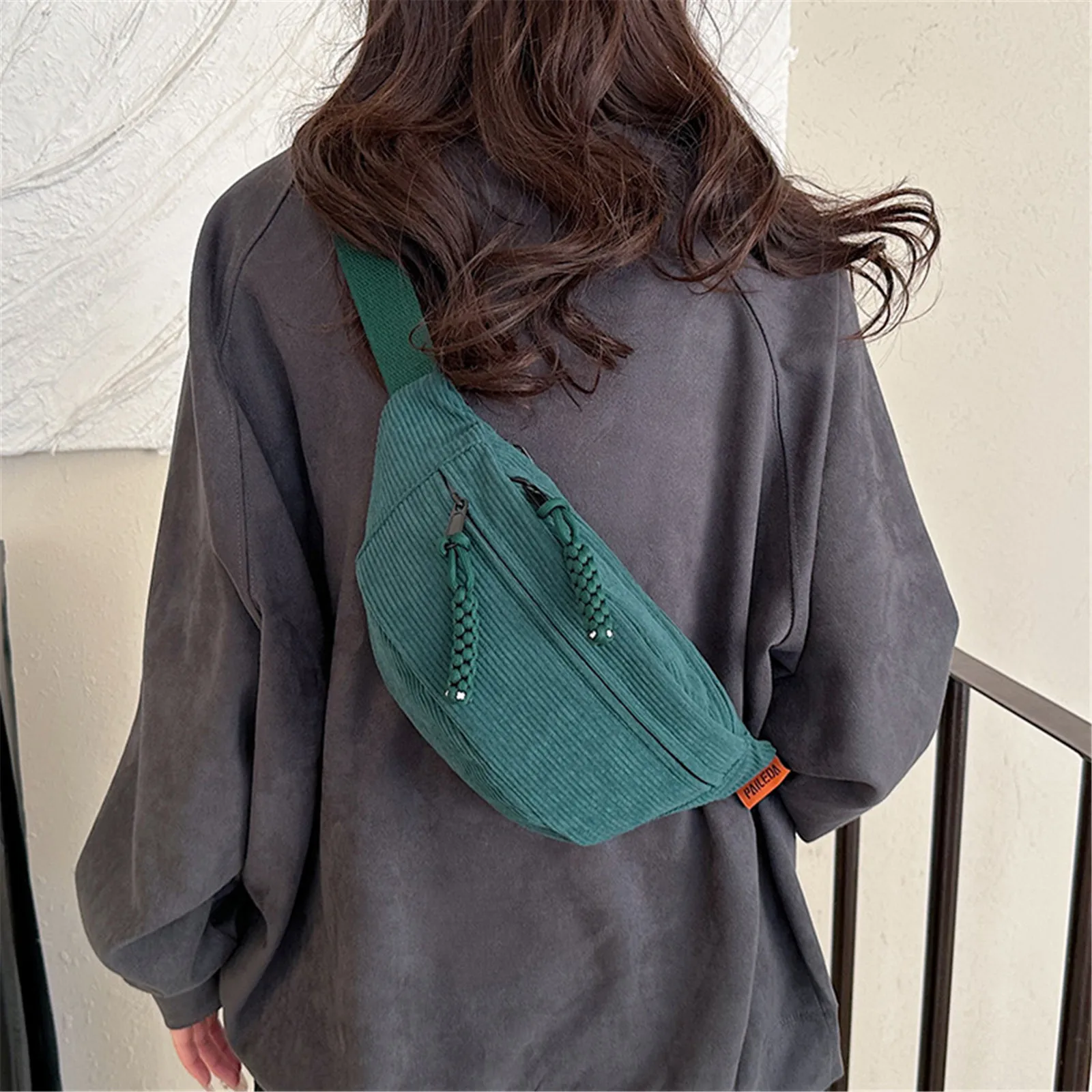 女性用コーデュロイファニーパック,ベルトバッグ,バナナバッグ,ヒップバッグ,ショルダー,クロスオーバー,チェスト,ポケット,ファッション,2024
