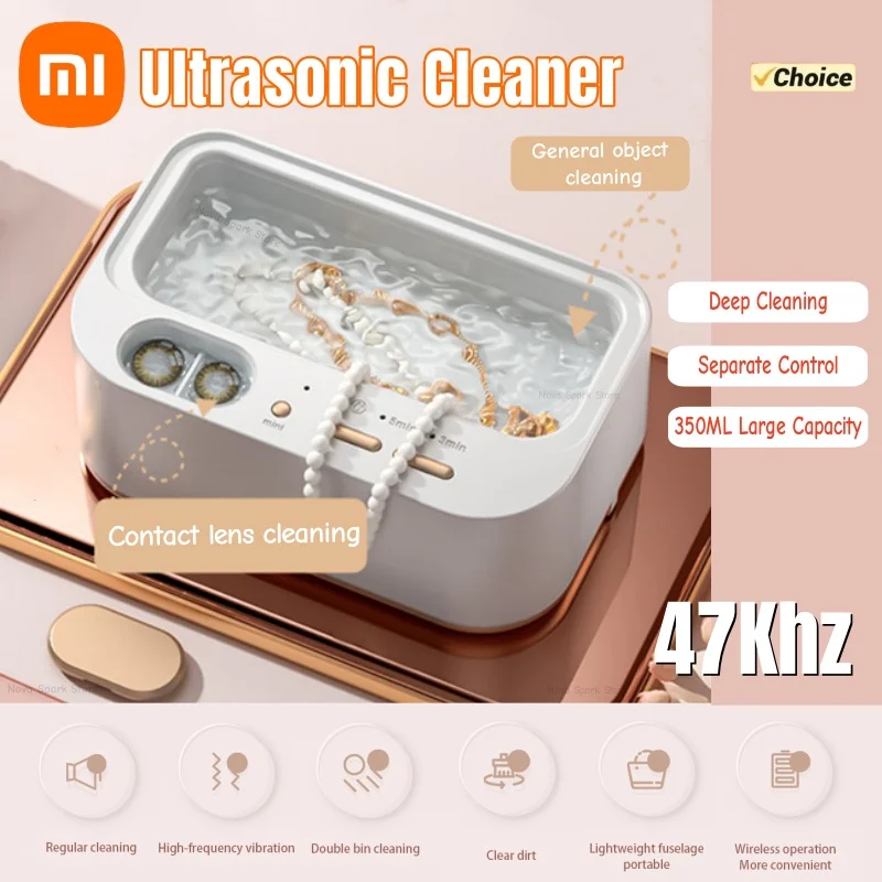 Limpiador ultrasónico Xiaomi, máquina de limpieza portátil mejorada para el hogar, joyería, gafas, cepillo de maquillaje ultrasónico de alta frecuencia
