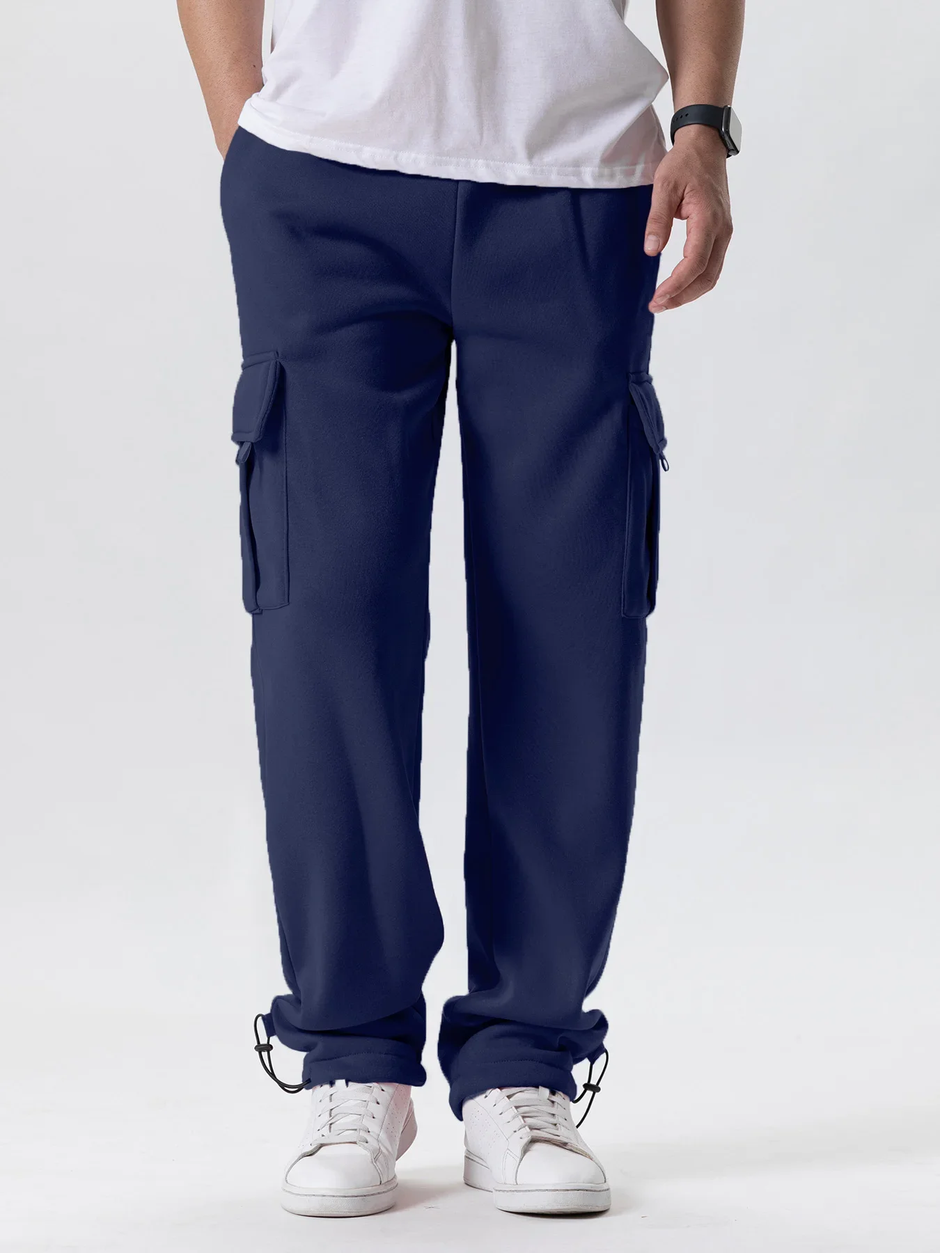 Calça de moletom masculina com vários bolsos, outono inverno, cordão, ajuste reto, corrida, jogger, esportes, academia, calças soltas