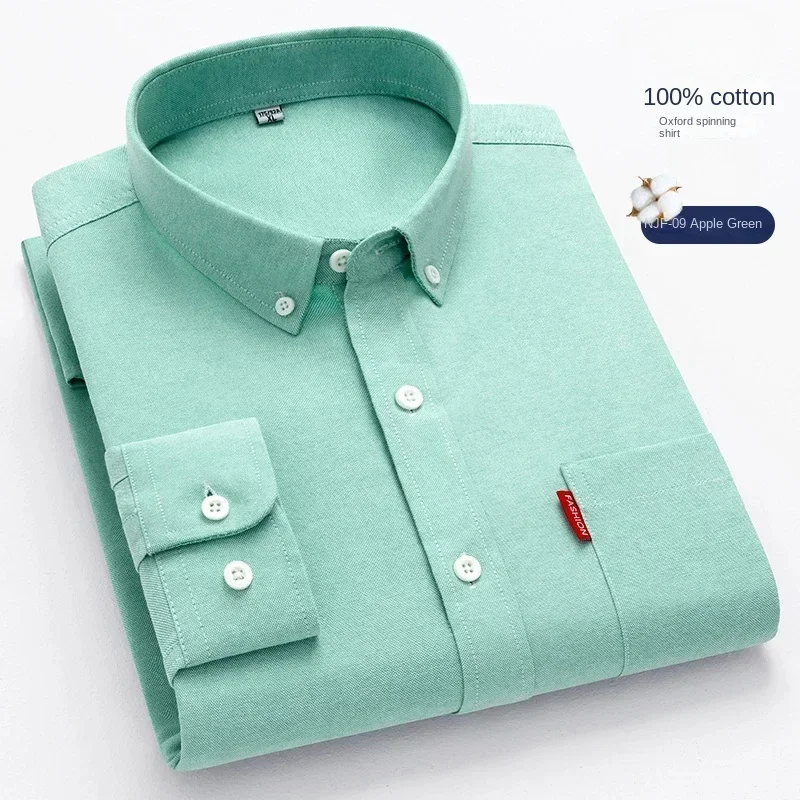 Camicia a maniche lunghe da uomo in puro cotone 100% tinta unita da uomo in cotone Casual Oxford Spun camicia da uomo di grandi dimensioni