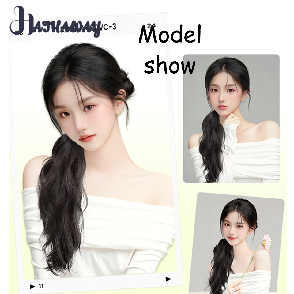 Cola de Caballo larga y ondulada sintética, pelo largo, Correa perezosa, elástica, baja, Natural, Micro-rollo, nueva cola de caballo falsa China