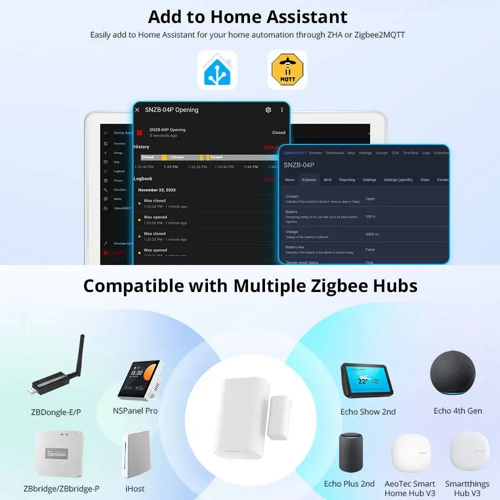SONOFF SNZB-04P Zigbee Door Window Alarm Sensor For EWelink Smart Home Security ZBBridge Required Work With Alexa Home Assistant