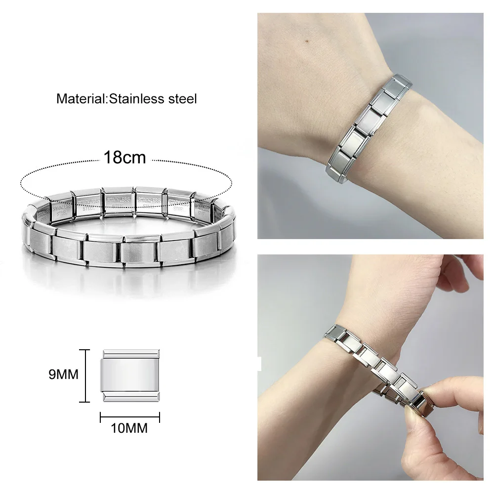อิตาเลี่ยน Charm สร้อยข้อมือ DIY Basic CHAIN กําไลข้อมือสแตนเลสอเนกประสงค์ประกอบโมดูลของขวัญ 9 มม.Universal Dropshipping