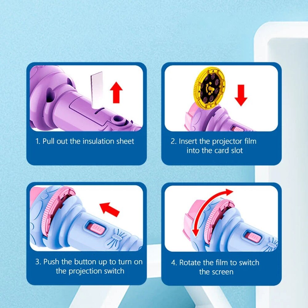 10 Cards Cartoon Projection Flashlight 80 Patterns Creative Children Flashlight Toy Projector Baby Toys Bedtime Story Book Toy