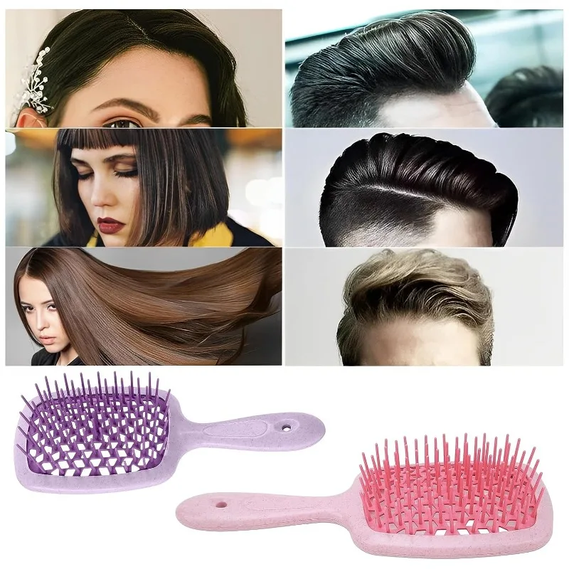 2 pçs pente profissional desembaraçar escova de cabelo massagem do couro cabeludo pente antiestático oco para fora escova de cabelo para molhado e seco barbeiro estilo de cabelo