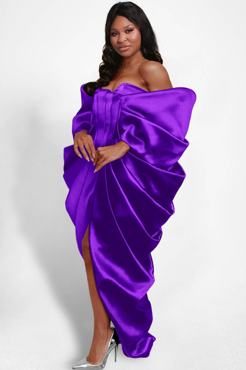 Женское платье с открытыми плечами, разрезом спереди и разрезом