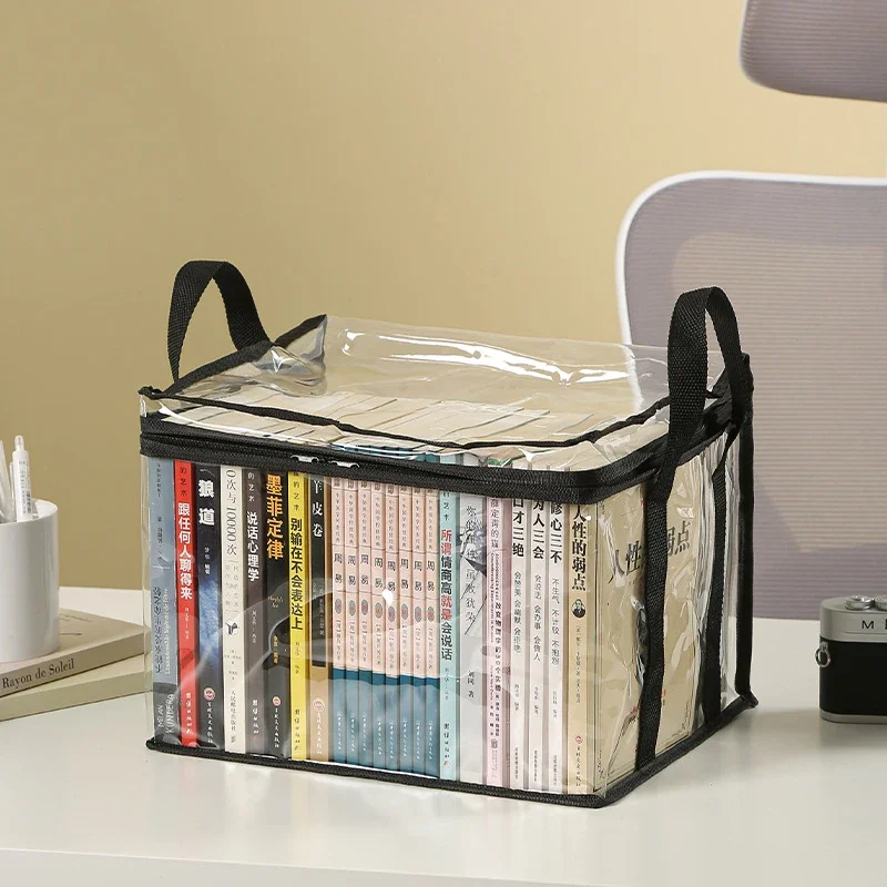 Large capacity foldable storage box student dormitory classroom book storage box transparent waterproof home book box.
