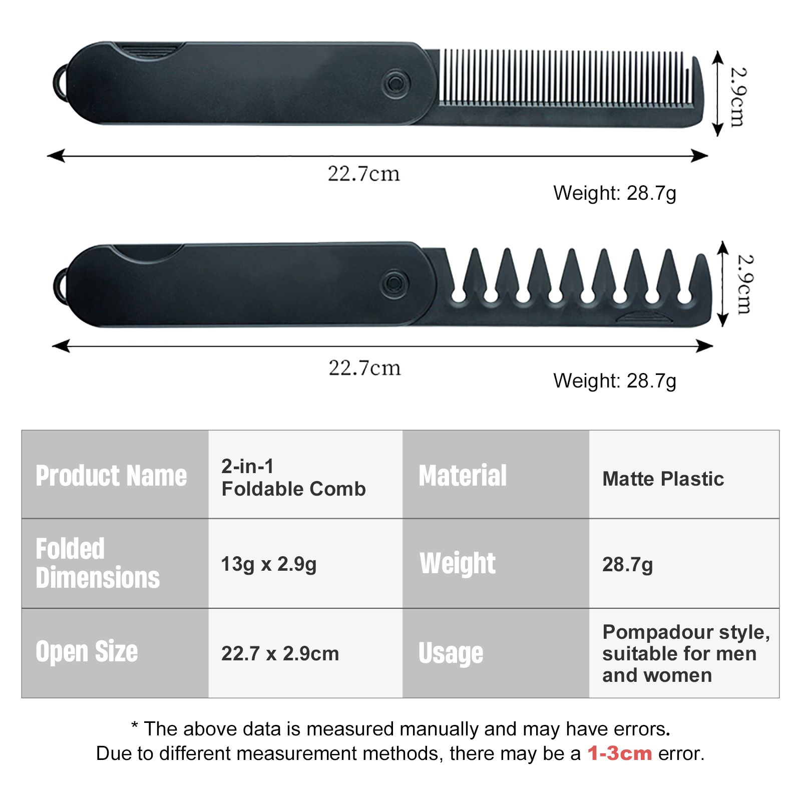 1/2PCS New Pocket Folding Comb 2 IN 1 Plastic Beard Combing Wide Tooth Oil Head Comb Barber Hair Clipper Combs Hair Styling Tool