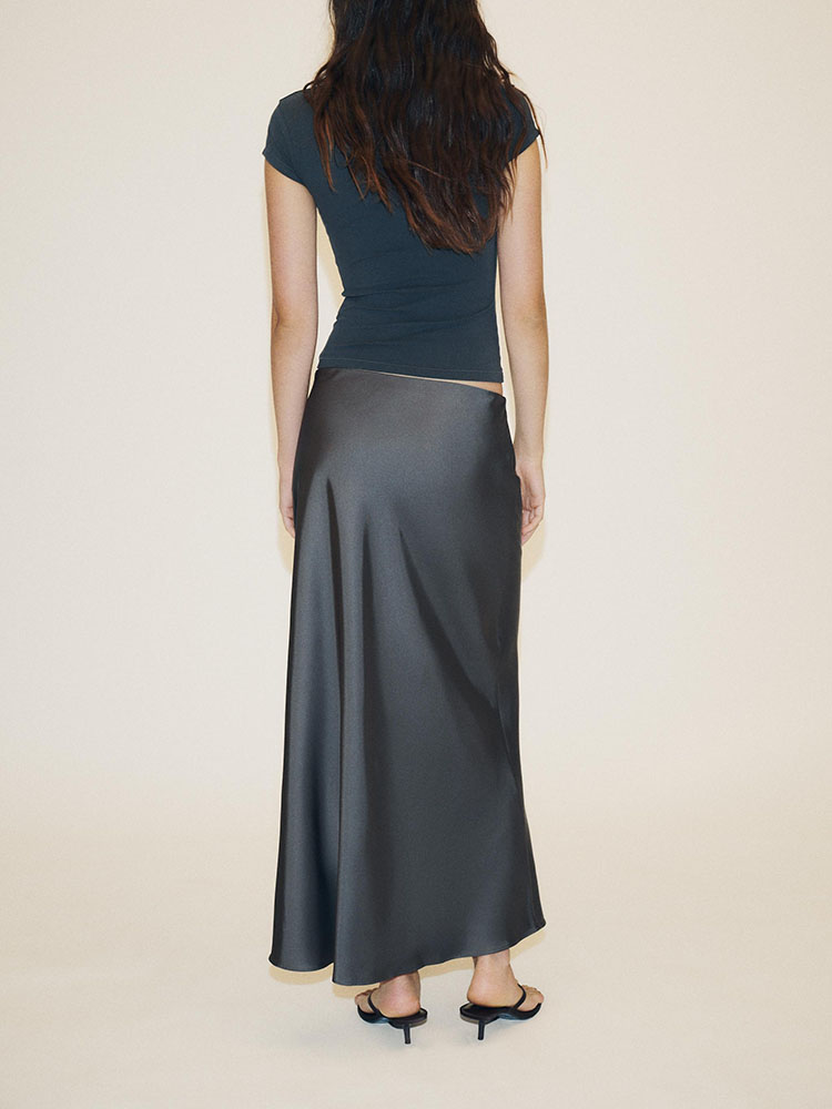 Saia Midi de Seda Satin Confortável e E para Mulheres, Nova Chegada de Outono, Estilo E, Design Chinoiserie Ten...