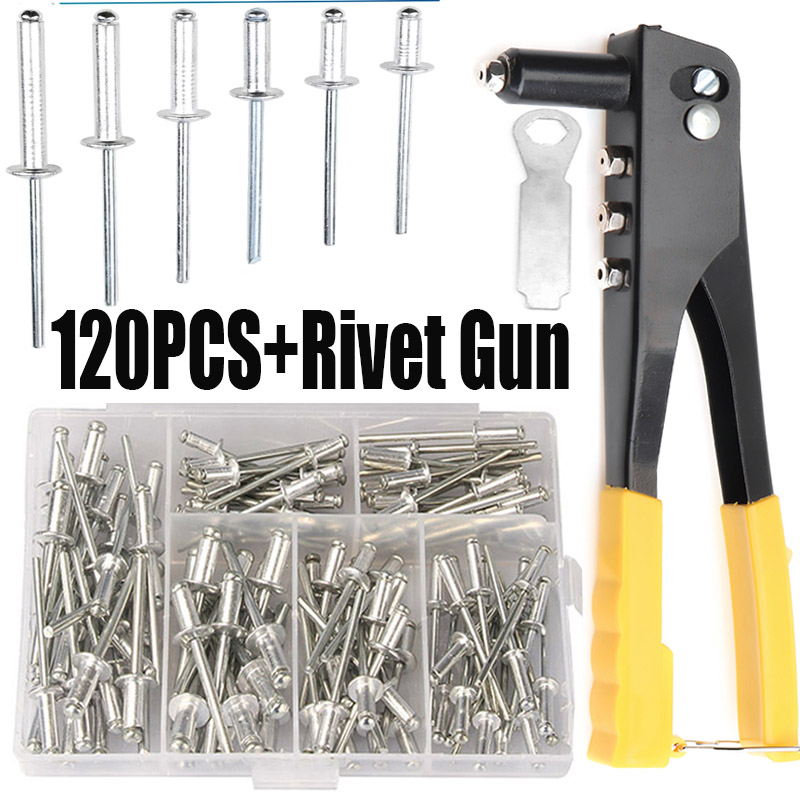 Nặng Riveter Bộ, Pop Đinh Tán Súng Và 120 Chiếc Phối Đinh Tán Assortment Bộ Dụng Cụ Cầm Tay Đinh Tán Hạt Dụng Cụ