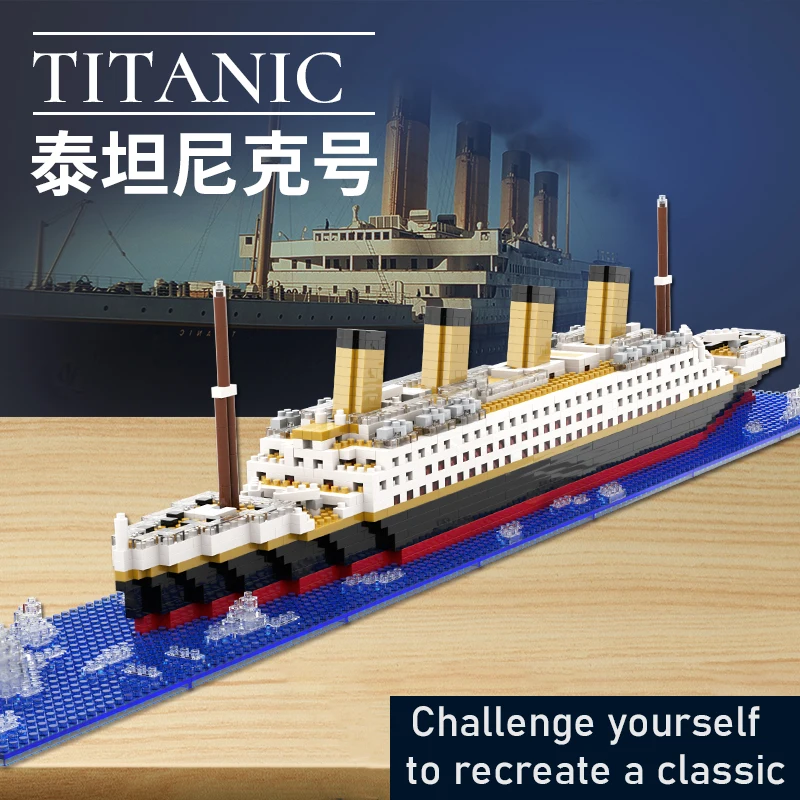 อนุภาคขนาดเล็ก Building Block Assembly ของเล่น Titanic Giant Boy สาวปริศนา Cruise เรืออิฐชุดเดสก์ท็อปของขวัญวันเกิดเด็ก