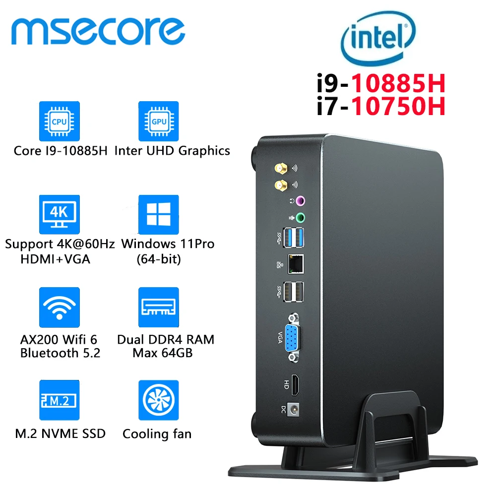 MSECORE MQ8 Intel i9-11900H Mini PC Windows 11 Gaming Desktop Computer Portable PC Office HTPC Barebone System NVME 4K WIFI6