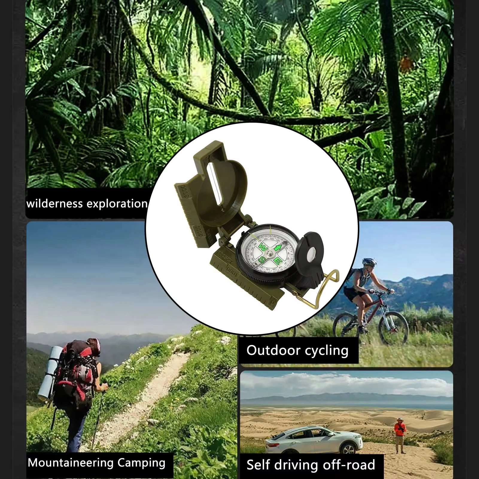 Bússola portátil multifuncional fosforescente lensática para caminhadas acampamento navegação sobrevivência