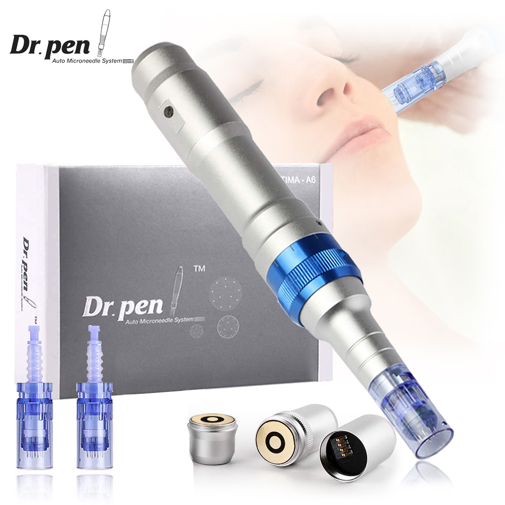 Новый профессиональный Dr Pen A6 Microneedling Derma Pen беспроводной электрический набор инструментов для ухода за кожей с 2 шт. 12-контактными картриджами иглами