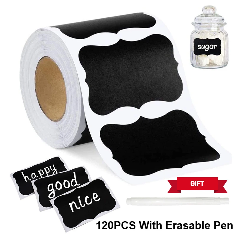 120PCS/Roll  Removable Spice Sticker with Erasable Pen Waterproof Label Sticker Home Kitchen Decoration Jar Bottle Tag Sticker