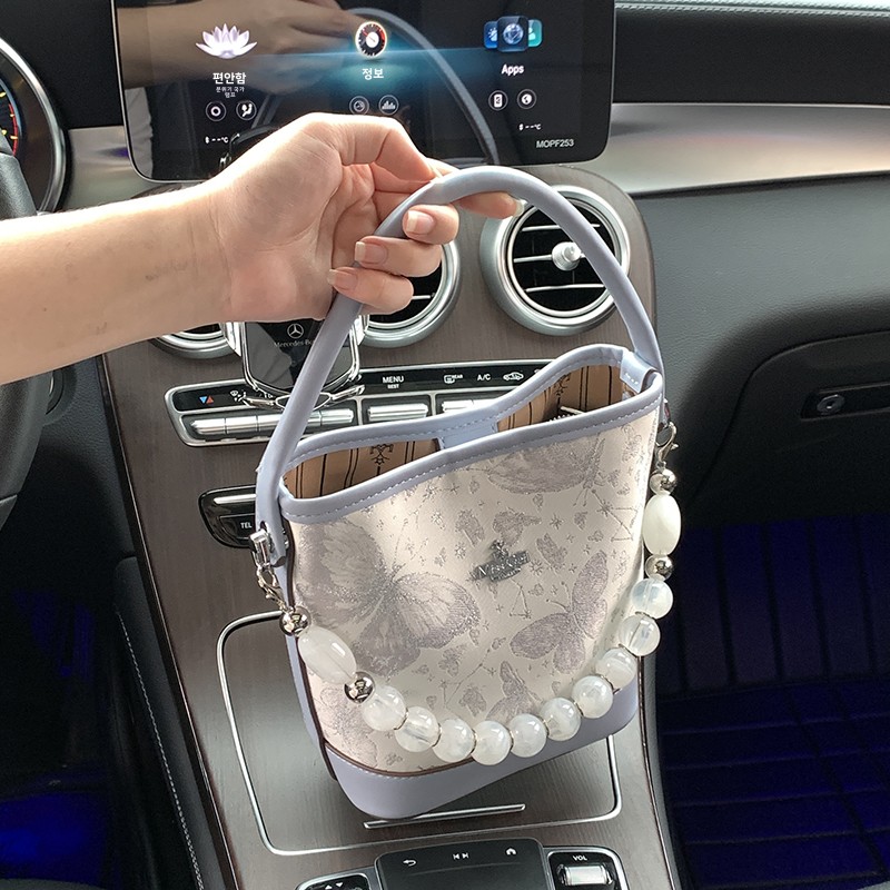 Fashionable Pearl Emed Leather Bucket Bag Women's Handbag Crossbody Bag Outdoors Casual Sle Soft PU Material