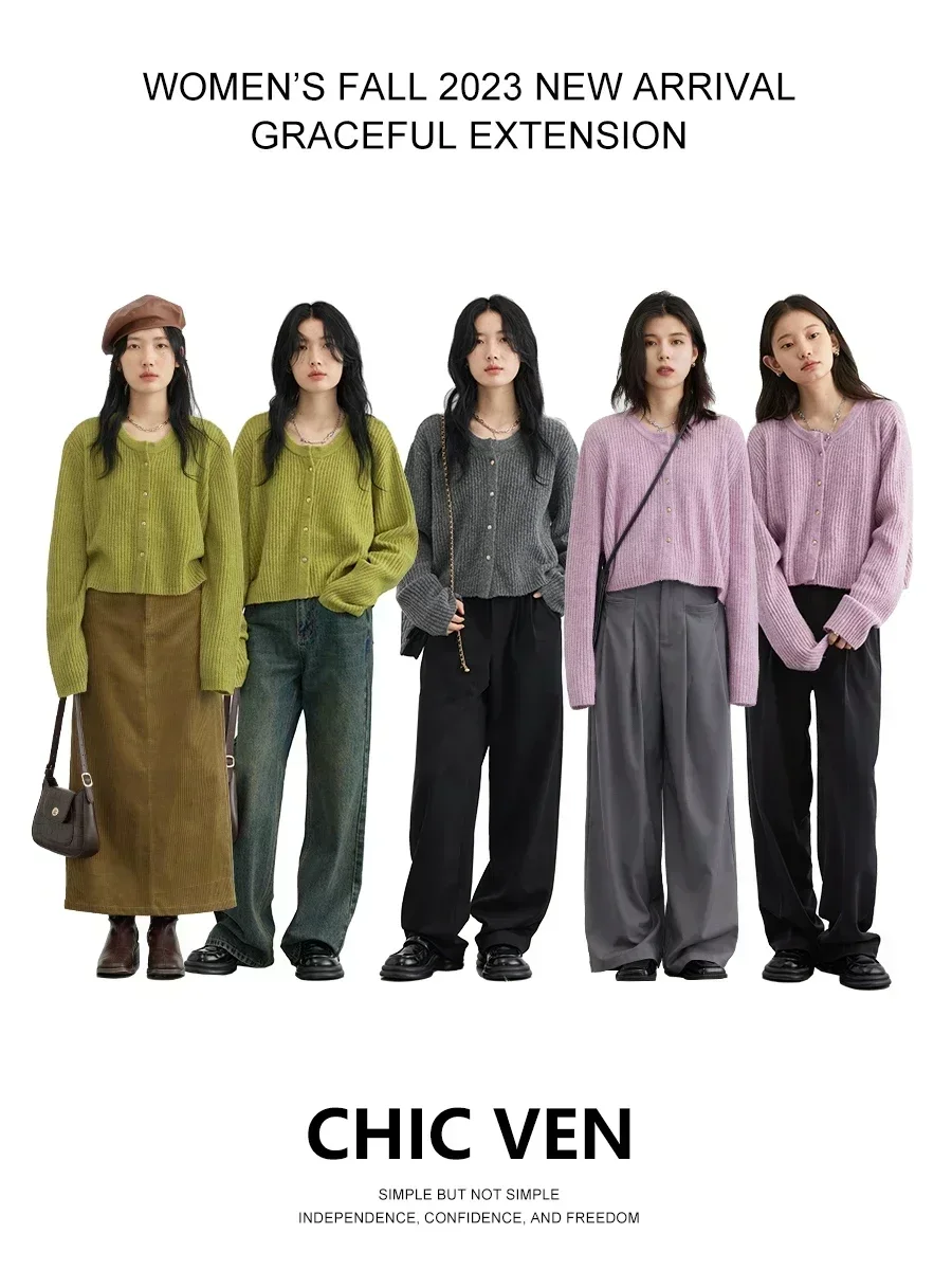 CHIC VEN frauen Pullover Solide Einreiher Langarm Neue O Hals Strickjacke Weiche Weibliche Jumper Herbst Frühling 2023