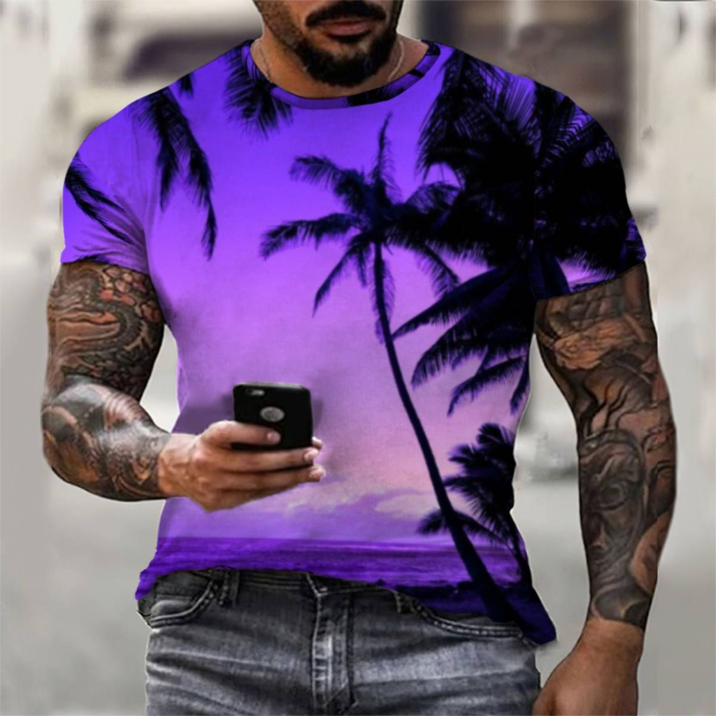 Kaus pohon kelapa kaus Hawaii pria kaus cetak Digital 3D kerah pantai tropis bunga kasual longgar Atasan Pria clothi