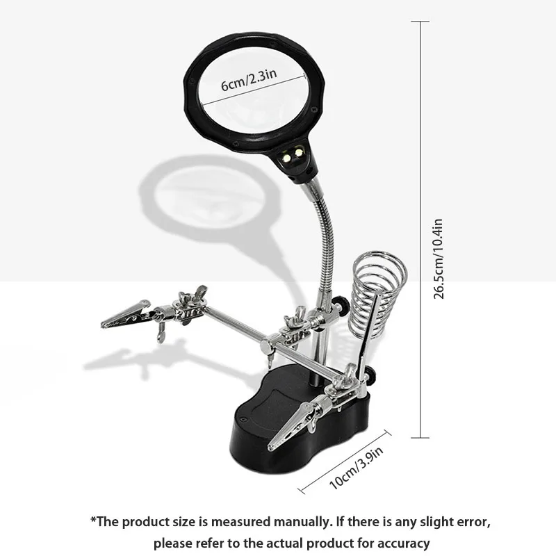 Magnifying glass with lamp and stand, 2 kinds of LED dimming, adjustable swivel arm, 180° option, for close repairs, crafts, etc