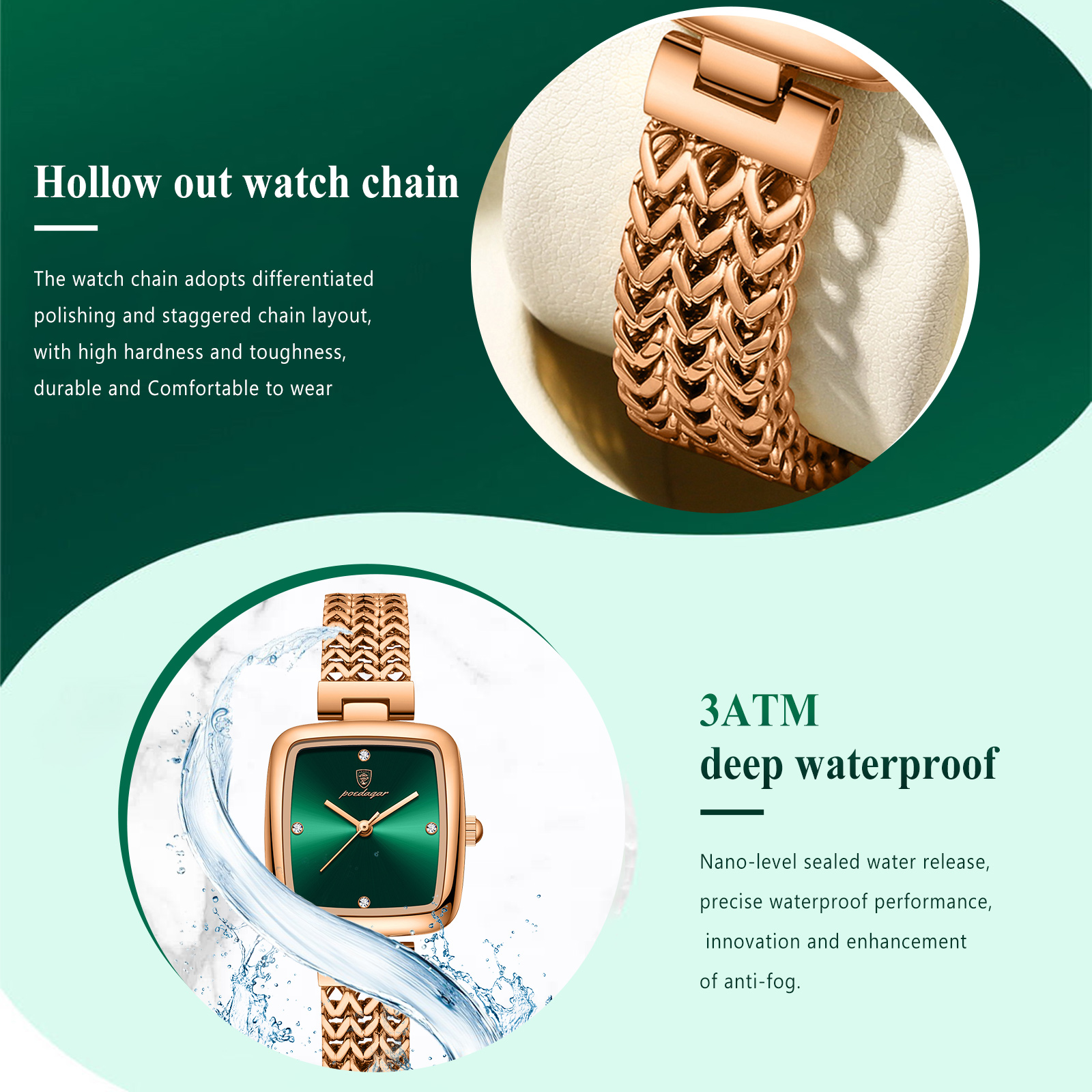 POEDAGAR, reloj cuadrado de lujo para mujer, reloj de cuarzo resistente al agua de acero inoxidable para mujer, relojes elegantes para mujer, reloj de moda