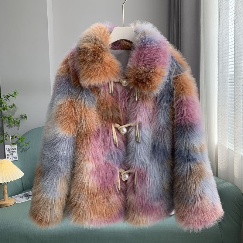 Korea Faux Fuchs Pelz Gras Mantel 2025, Neue frauen Winter Jacke Mid Lange Perle Schnalle Künstliche Pelzmantel Weibliche Oberbekleidung kleidung