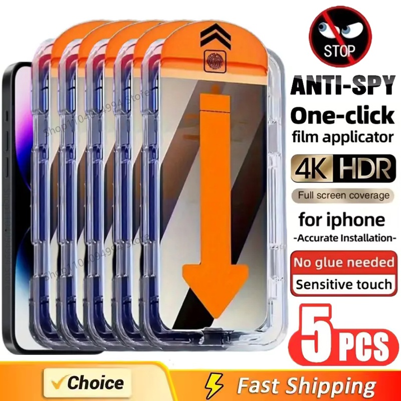 Protector de pantalla de privacidad para IPhone 14, 11, 12, 13, 15, 16 Pro Max, 15, 16 Plus, 13, Mini, 16E, vidrio antiespía, instalación sin polvo, 5 uds.